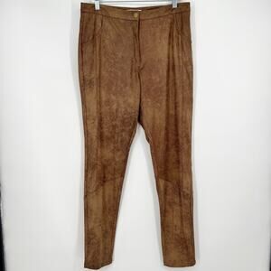 Nanette Lepore Faux Suede Leather Pant Womens 12 Mocha Brown Distressed Stretch